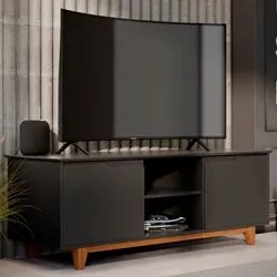 Rack para Sala Bancada de TV 55 Pol 139cm Flow Preto - EJ Móveis