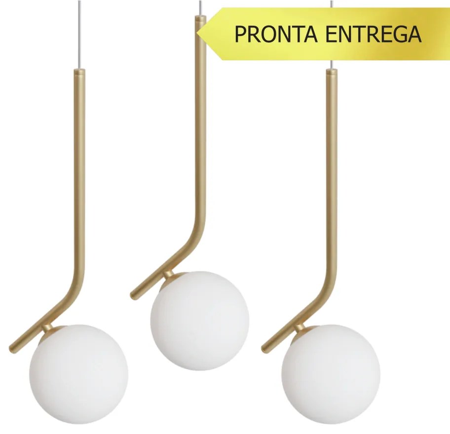 Kit 03 Pendente Angular Globo Ø12Cm C/ Rosca Alumínio 1Xg9 - Qimporta... (CHAMPANHE, FOSCO)