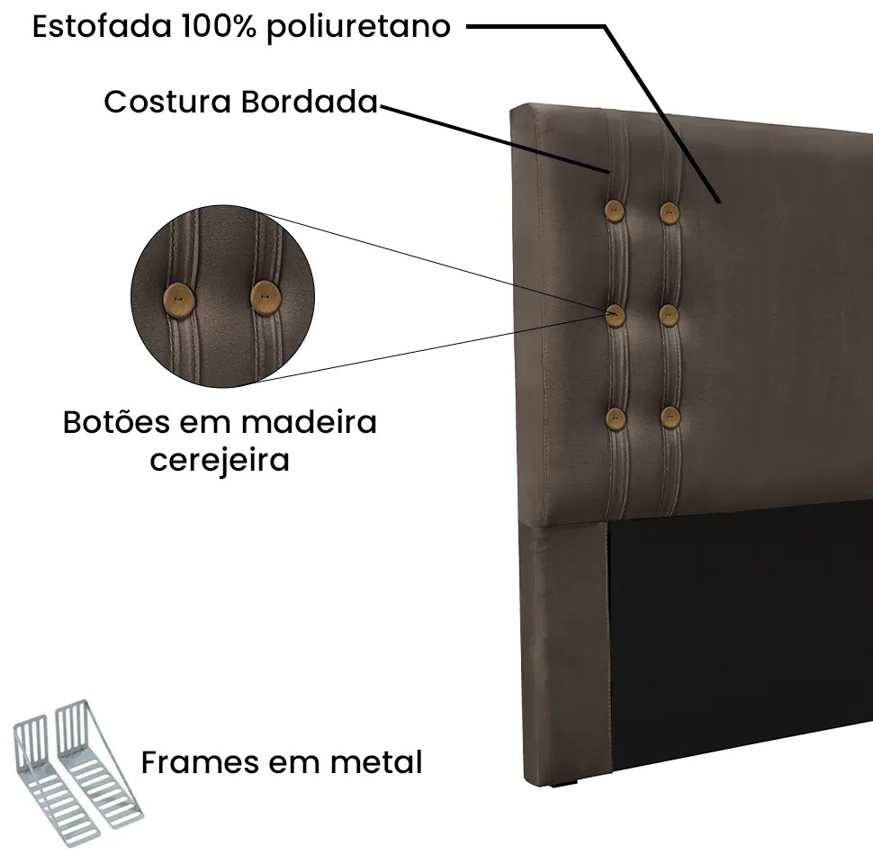 Cabeceira Cama Box Queen 160cm e Recamier Gênova Veludo S04 - D'Rossi - Marrom