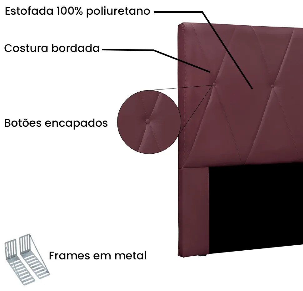 Cabeceira Cama Box Solteiro 90 cm Aquilla Veludo Vinho S04 - D'Rossi