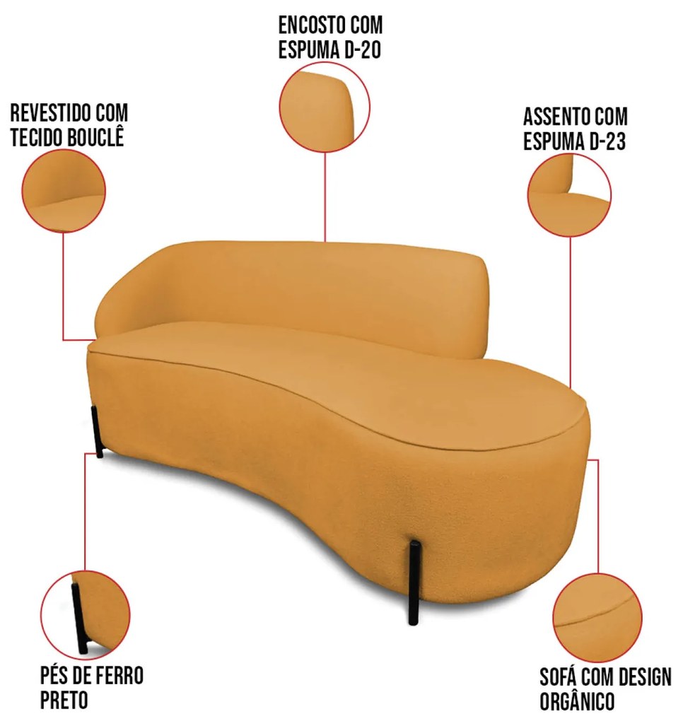 Sofá 2 Lugares Orgânico 140cm Pé Ferro Preto Morgan Bouclê D03 - D'Rossi - Mostarda