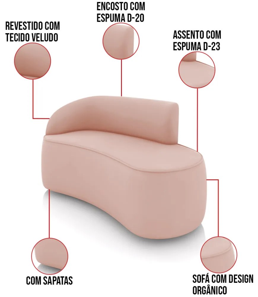 Sofá 2 Lugares Orgânico 140cm Morgan e Poltrona Lua Veludo D03 - D'Rossi - Rose