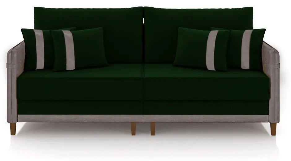 Sofá Living Montecarlo 3 Lugares Bipartido 232cm Pés em Madeira Veludo/PU Verde/Cinza G33 - Gran Belo