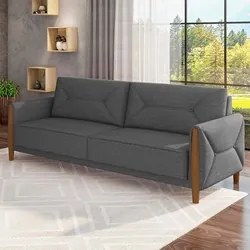 Sofá 220cm 3 Lugares Quebec M22 Linho Cinza Escuro - Mpozenato