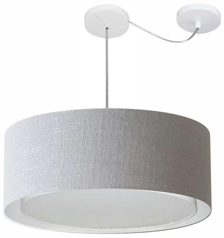 Lustre Pendente Cilíndrico Com Desvio de Centro Vivare Md-4317 Cúpula em Tecido 60x25cm - Bivolt - Rustico-Cinza - 110V/220V