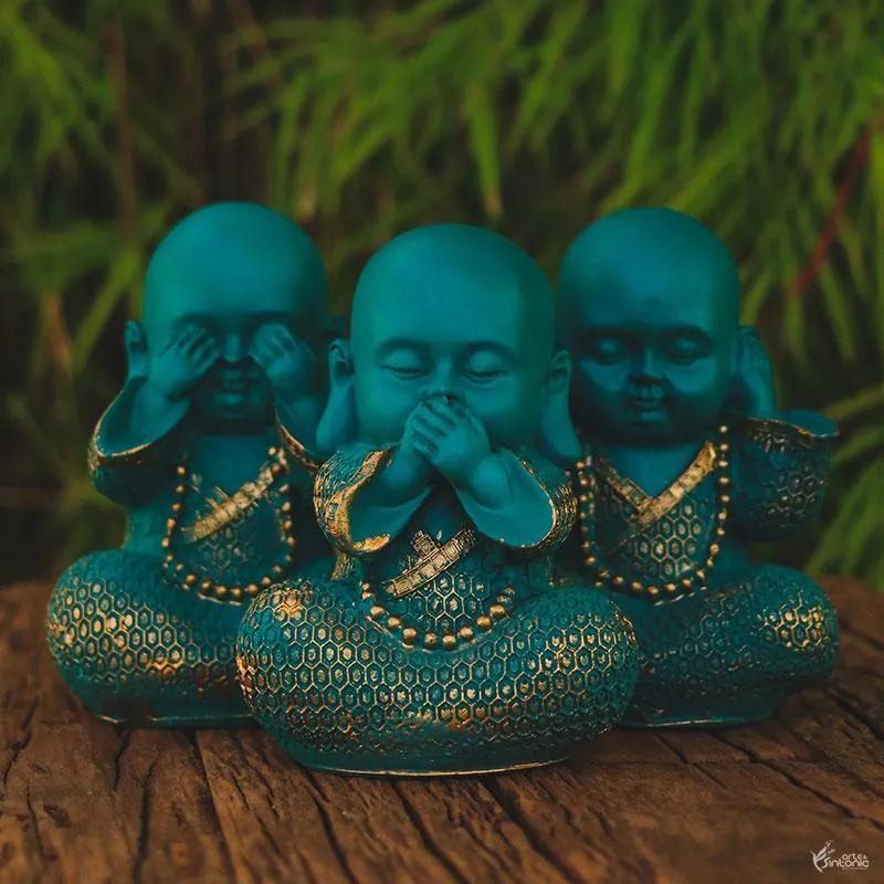 Trio de Monges Sábios Verde c/ Dourado
