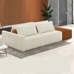 Sofá Ilha Modular Living com Puff 252cm Georgia Z08 Boucle Bege/Carame