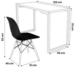 Conjunto Mesa de Cozinha Prattica Industrial 120cm e 2 Cadeiras Eames