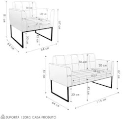 Namoradeira e 2 Poltronas Industrial Preto Ana Bouclé Rosê - Ibiza