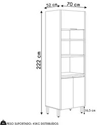 Paneleiro Torre Quente Duplo 70cm 3 Portas Da Vinci L06 Nature/Off Whi