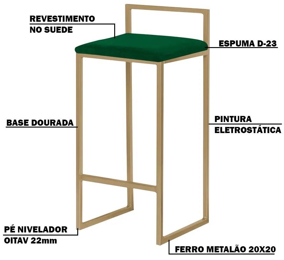 Kit 2 Banquetas Decorativa Jasmine Base Gold Suede Verde G41 - Gran Belo