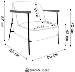 Poltrona para Sala Pés Metálicos Ellen S06 Bouclê Preto - Mpozenato