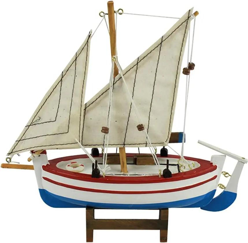 Miniatura Barco de Pesca Argus Branco em Madeira - 20x19 cm