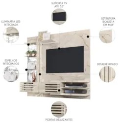Painel TV 55 Pol e Bancada Suspensa Veena Z10 Off/Calacata - Mpozenato