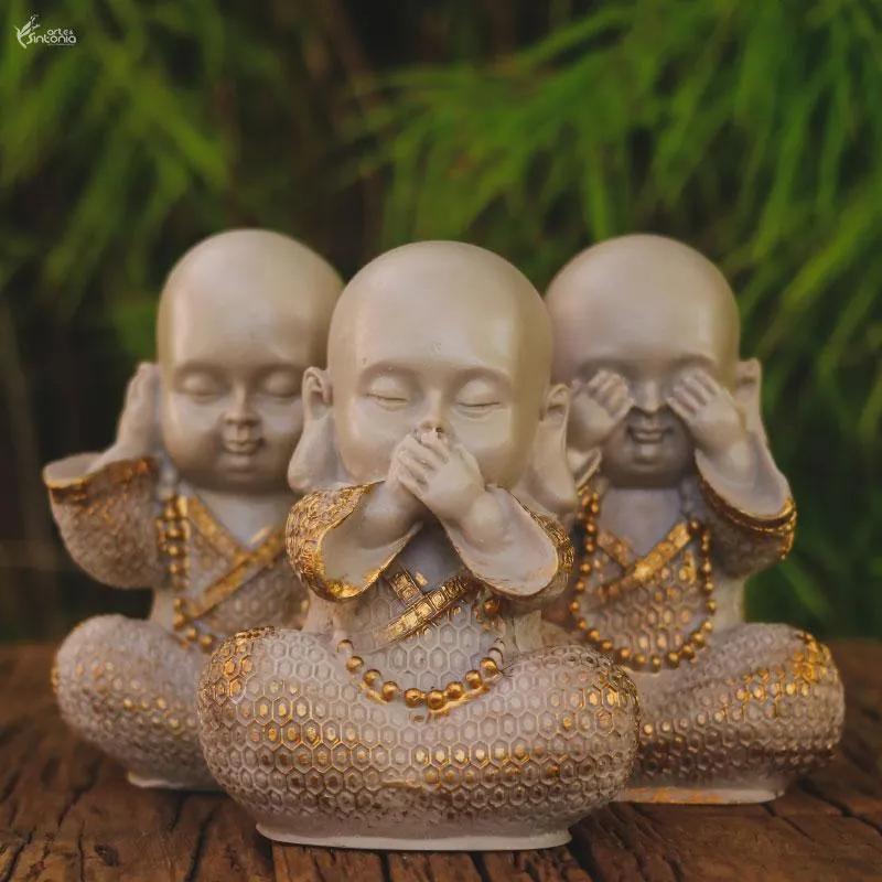 Trio de Monges Sábios Bege c/ Dourado