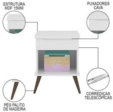 Mesa de Cabeceira Infantil com 1 Gaveta Melinda Branco - Phoenix