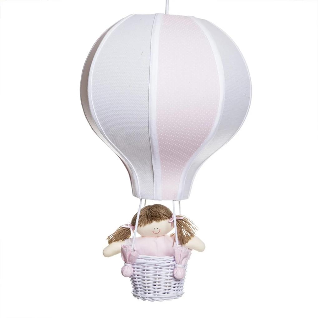 Lustre Balão Grande Com Boneca Bebê Infantil Menina Potinho de Mel Rosa