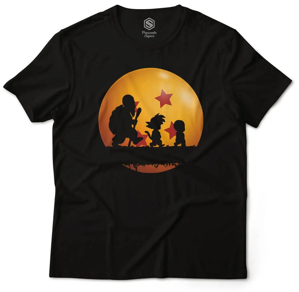 Camiseta Unissex Dragon Ball Esfera do Dragão Goku Mestre Kame e Kuririn - Preto - G1