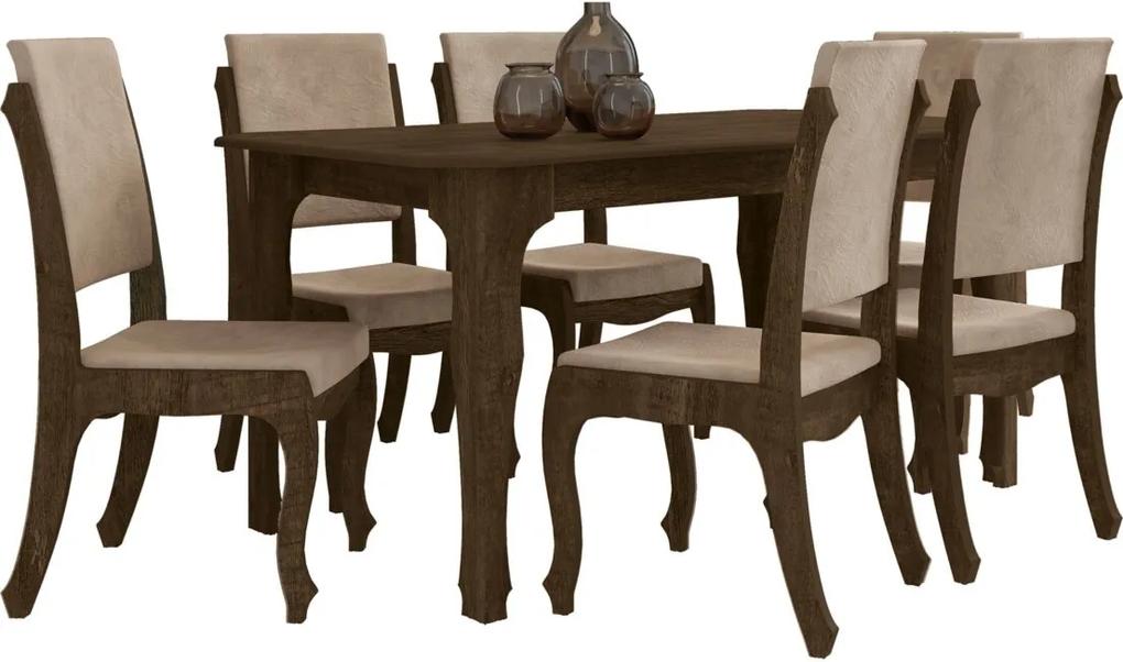 Conjunto Mesa de jantar Onix com 6 cadeiras Marrom RV Móveis