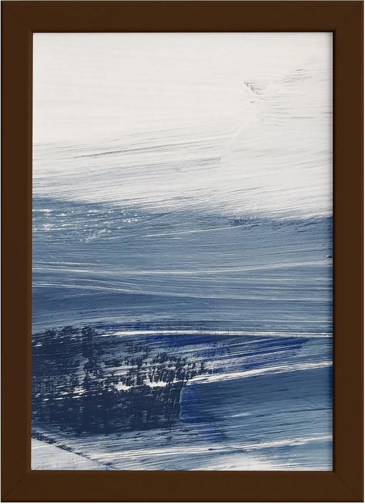 Quadro Abstrato para Sala Oceano Moldura Marrom 33x43cm