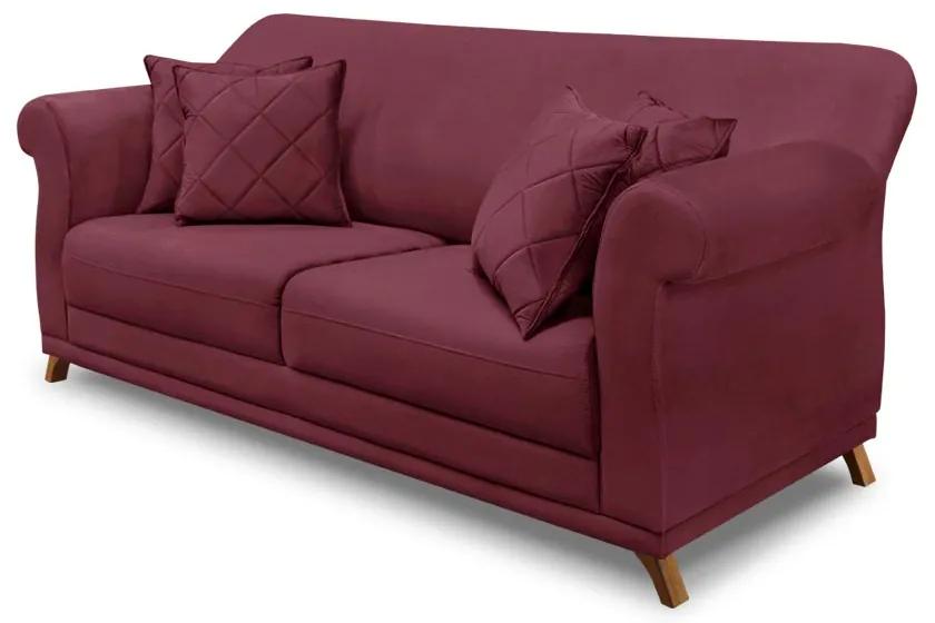 Sofá Decorativo 180cm 2 Lugares com 4 Almofadas Armstrong Veludo Vinho G63 - Gran Belo