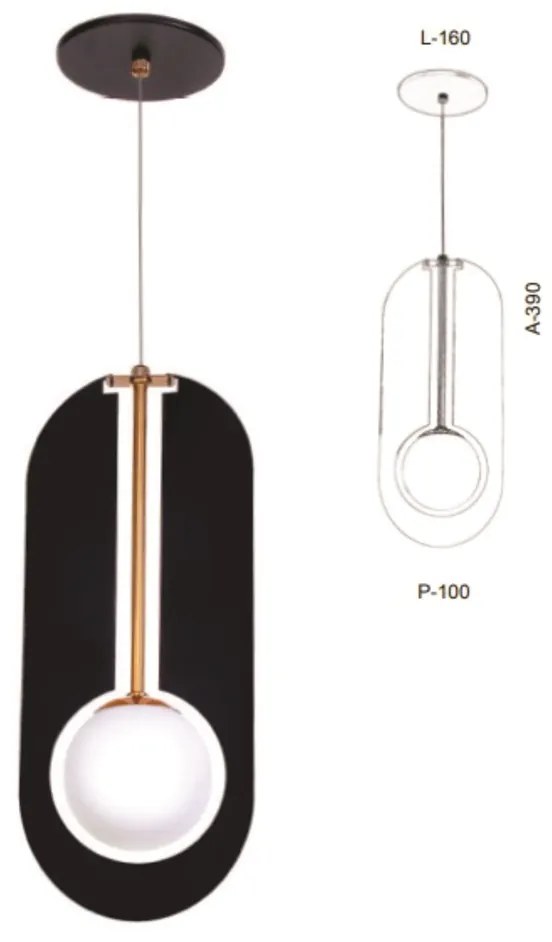 Pendente Globo Corte Laiser 16X10X39Cm Metal E Globo Ø10Cm 01Xg9 |Old... (PRETO, FOSCO (BRANCO))