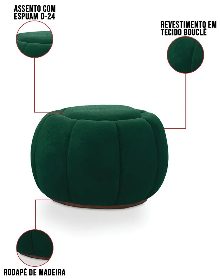 Poltrona Decorativa Orgânica Giratória com Puff Cloud Bouclê E03 - D'Rossi - Verde