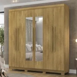 Guarda Roupa Casal 218cm Com Espelho Elegance Nature - Vila Rica