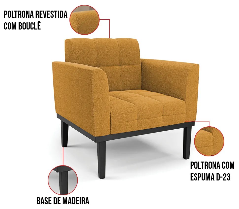 Namoradeira 2 Poltronas Base Madeira Fixa Pto Elisa Bouclê Most D03 - D'Rossi