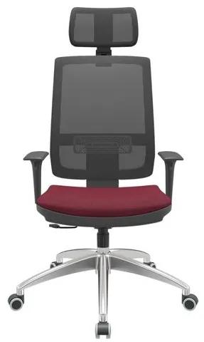 Cadeira Office Brizza Tela Preta Com Encosto Assento Poliester Vinho RelaxPlax Base Aluminio 126cm - 63523 Sun House