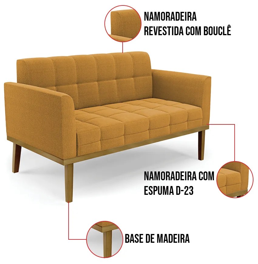 Namoradeira e Poltrona Base Madeira Fixa Cast Elisa Bouclê D03 - D'Rossi - Mostarda