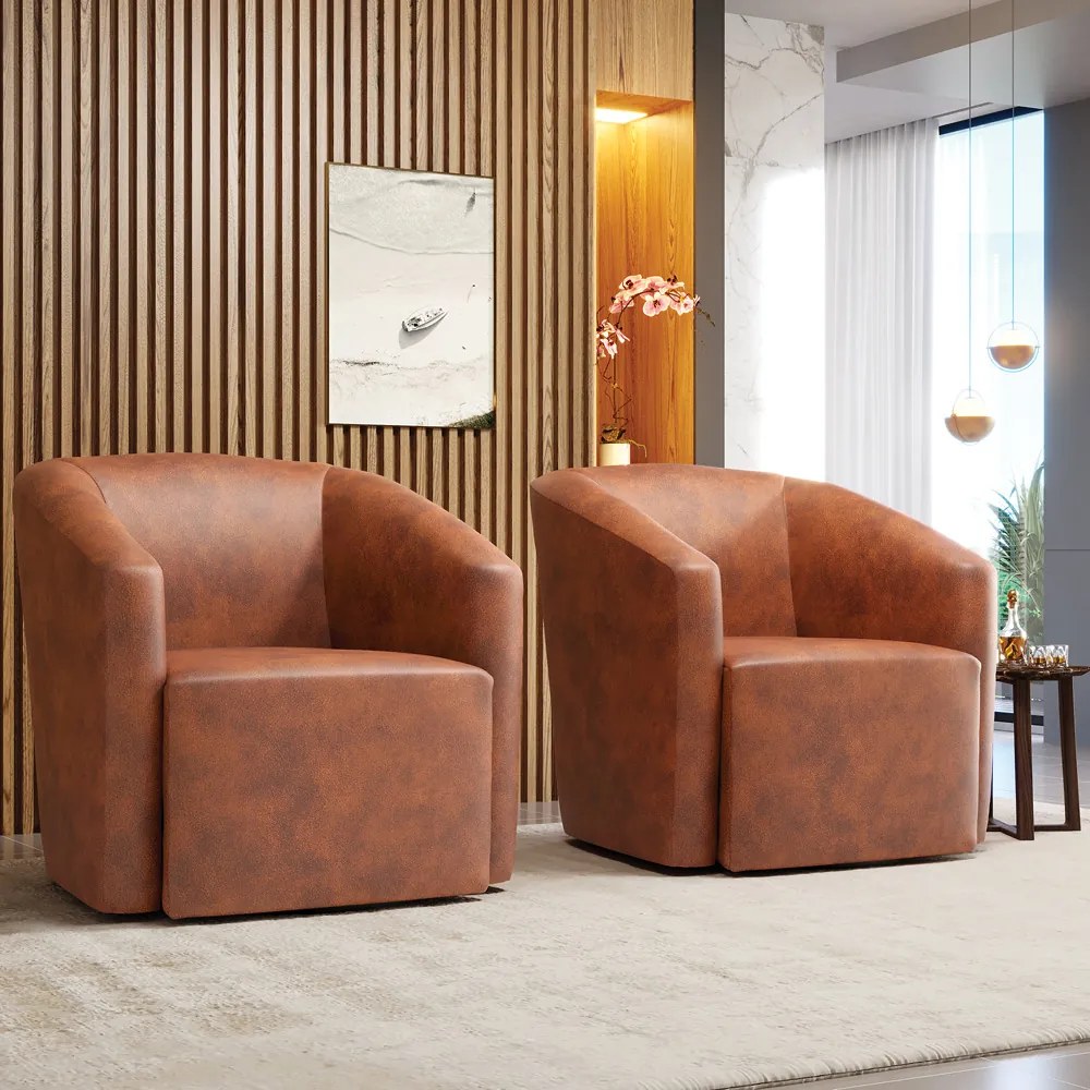 Poltrona Decorativa Base Giratória Kit 2 Stella Max Sintético PU D03 - D'Rossi - Nozes
