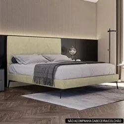 Cama Casal Queen 165cm Pés Metálicos Elisa S05 Veludo Bege - Mpozenato