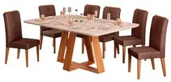 Mesa de Jantar Kiara 160cm Com 6 Cadeiras Yasmin D04 Carvalho Nobre/Fr