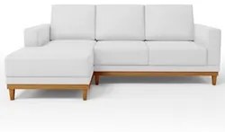 Sofá 200cm 3 Lugares Com Chaise Direito Kayrós D05 Couríssimo Branco -