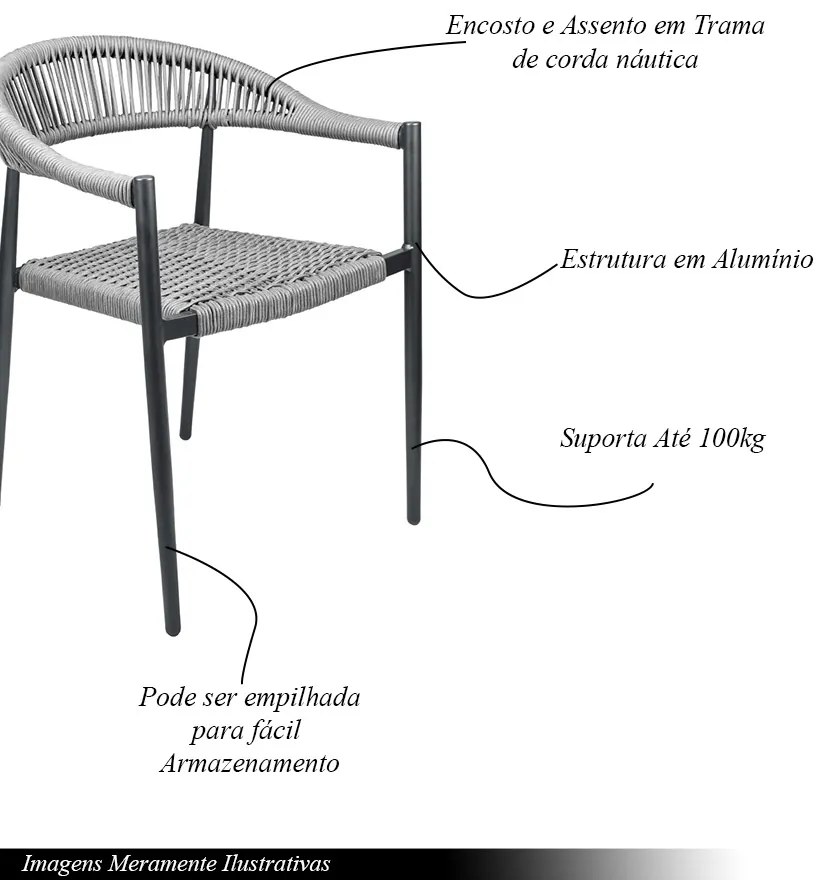 Cadeira Área Externa de Alumínio Carmy com Corda Naútica Grafite G56 - Gran Belo