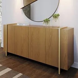 Balcão Aparador Buffet 4 Portas 160cm Barcelona C05 Freijó/Dourado - M