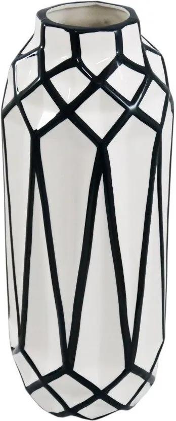 Vaso em Cerâmica Decorativo Preto e Branco - 35x14x14cm