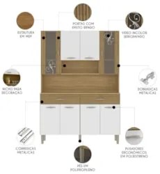 Armário de Cozinha Compacta 121cm Bruna Plus Freijó/Supremo Z06 - Mpoz
