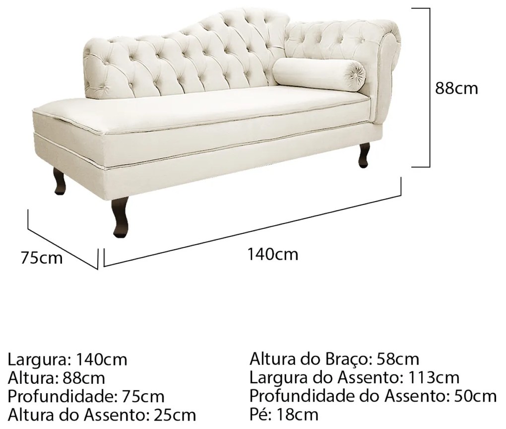 Kit Diva Recamier Diana 140cm Lado Esquerdo e 02 Poltronas Classic Corano - ADJ Decor