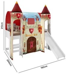 Cama Infantil com Escorregador Barraca 2 Torres LED Forte Cavaleiro P1