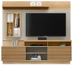 Estante Painel Para TV 60 Pol com LED 200cm Dora L06 Carvalho/Off Whit