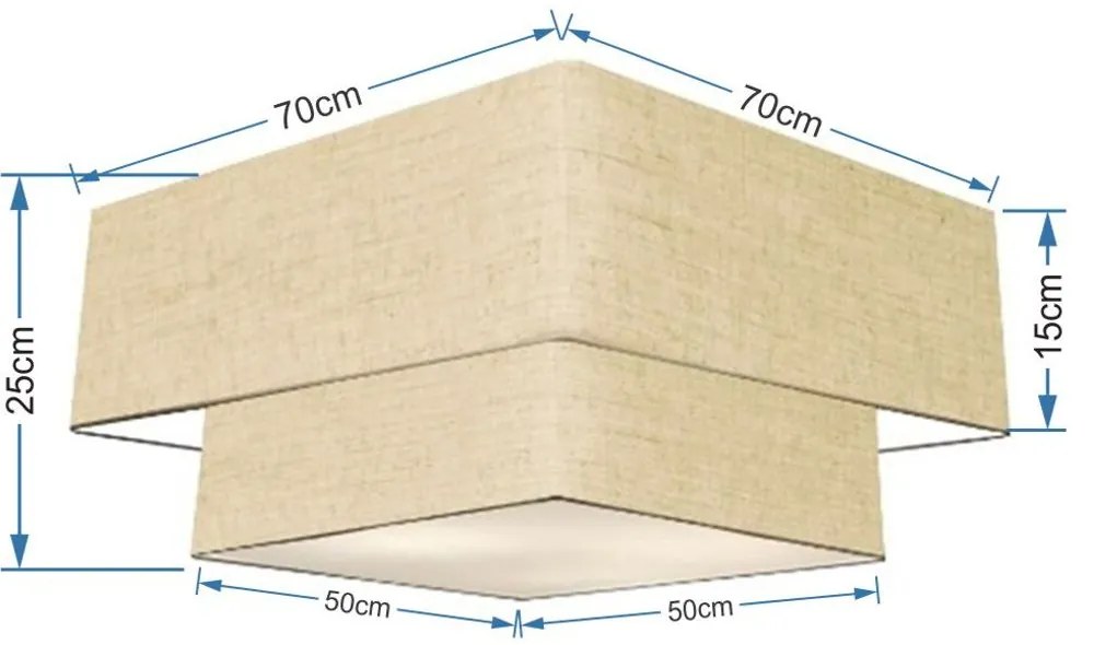 Plafon Duplo Quadrado Md-3022 Cúpula em Tecido 25/50x35cm Rústico Bege - Bivolt