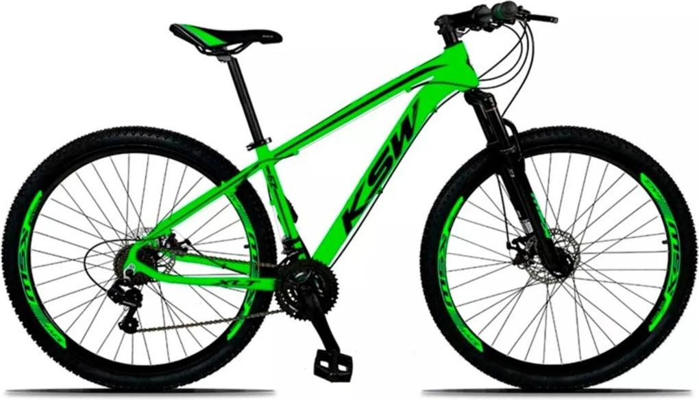 Bicicleta XLT Aro 29 Quadro 15 Alumínio 21 Marchas SuspensÁo Freio Disco Verde/Preto - KSW