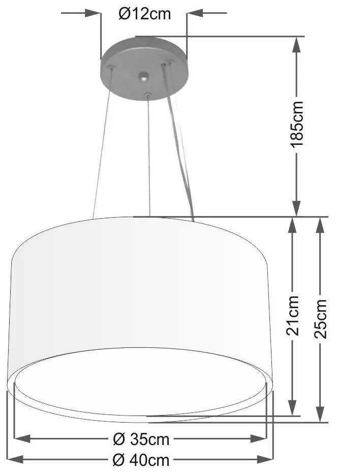 Lustre Pendente Cilíndrico Duplo Vivare Md-4123 Cúpula em Tecido 40x25cm - Bivolt