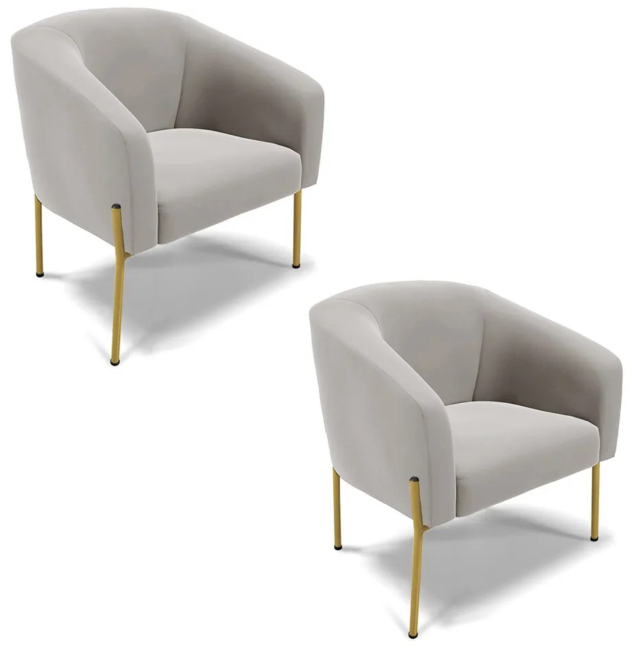 Poltrona Decorativa Pé de Ferro Dourado Kit 2 Stella Veludo D03 - D'Rossi - Cinza