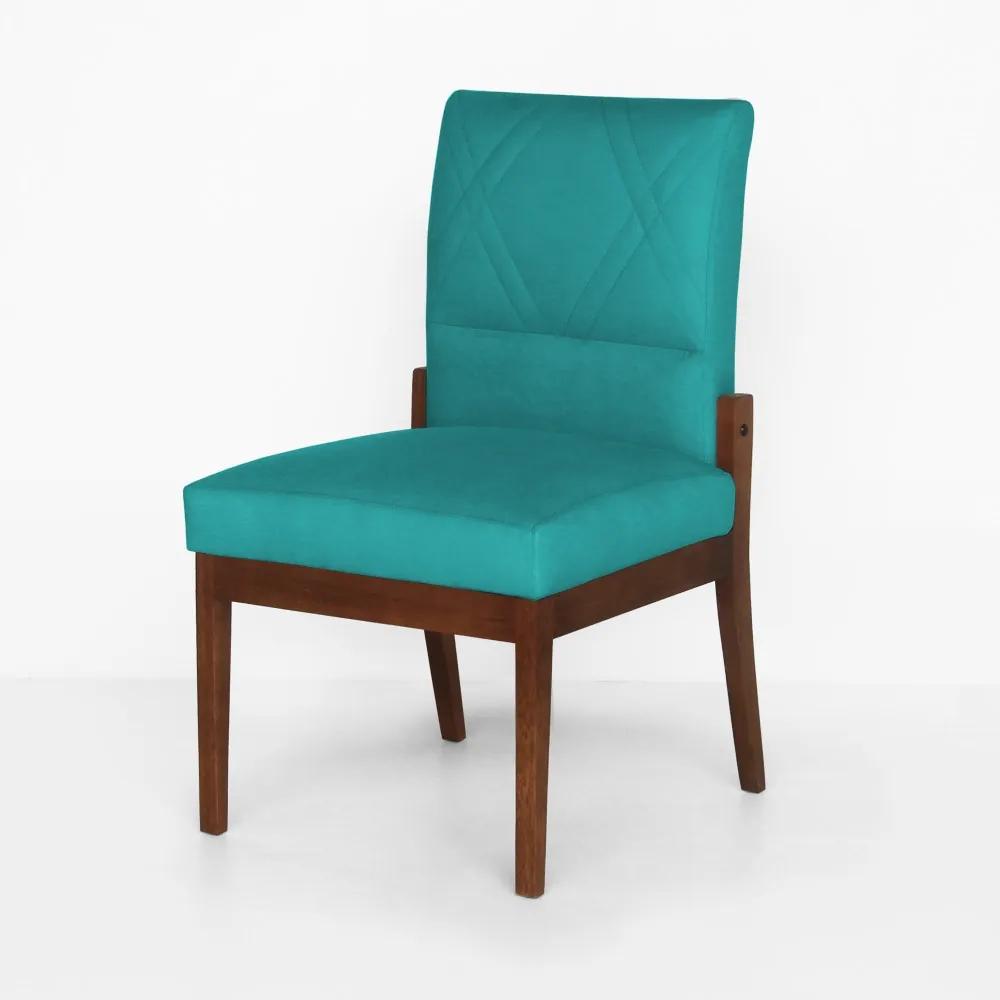 Cadeira De Jantar Aurora Base Madeira Maciça Estofada Suede Azul Tiffany