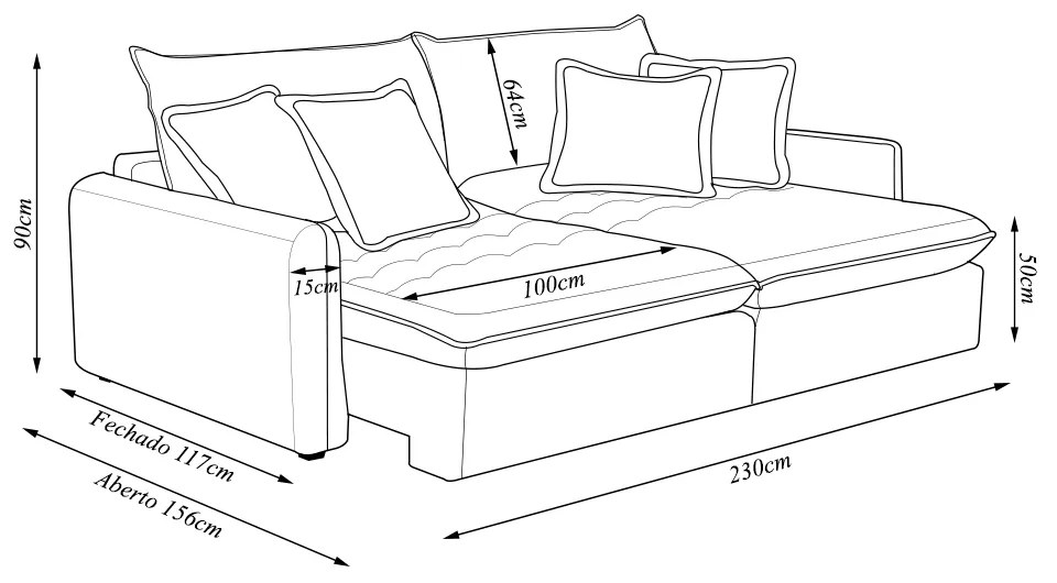 Sofá Cama Sala de Estar Bipartido 230cm Reclinável Retrátil com Almofadas Caixa Zero Sydney Veludo Bege G93 - Gran Belo