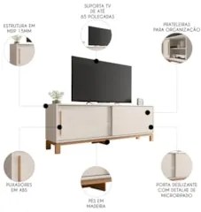 Rack Bancada Para TV 65 Pol 180cm Lucca Off White/Freijó C01 - Mpozena