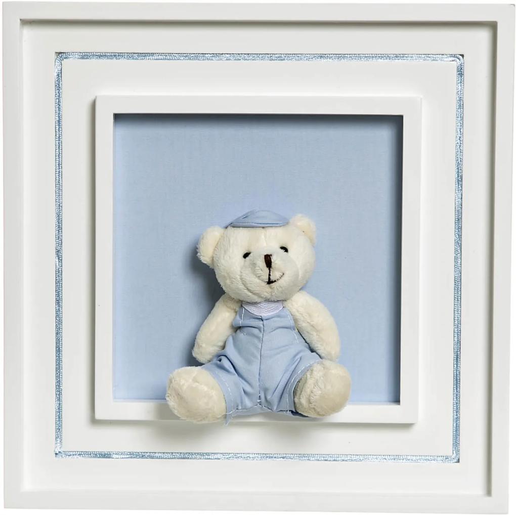 Quadro Príncipe Com Urso Boné Bebê Infantil Potinho de Mel Azul